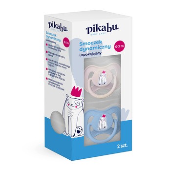 Pikabu Baby Care, smoczek dynamiczny uspokajający, 0-3 m, 2 szt.