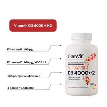 OstroVit Vitamin D3 4000 + K2, tabletki, 100 szt.