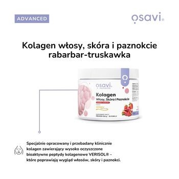 Osavi Kolagen Włosy, Skóra i Paznokcie, proszek, smak rabarbarowo-truskawkowy, 150 g
