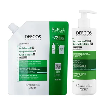 Zestaw Vichy Dercos DS, szampon przeciwłupieżowy, włosy normalne i przetłuszczające się, 390 ml + opakowanie uzupełniające, 390 ml