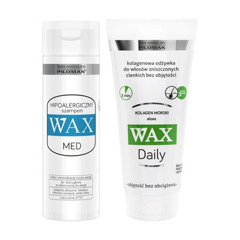Zestaw WAX, Laboratorium Pilomax, szampon łagodzący podrażnienia hipoalergiczny, 200 ml + odżywka nawilżająca do włosów cienkich niefarbowanych, 200 ml