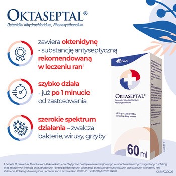 Oktaseptal, (0,10 g+2,00 g)/100 g, aerozol na skórę, 60 ml