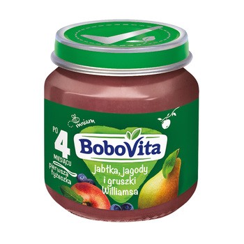 BoboVita, jabłka, jagody i gruszki Williamsa, 4 m+, 125 g