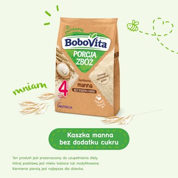 BoboVita Porcja Zbóż, kaszka bezmleczna, manna, 4 m+, 170 g