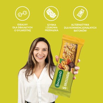Bakalland, 5 orzechów, baton zbożowy, 40 g