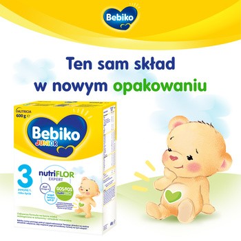 Bebiko Junior 3 NUTRIflor Expert, odżywcza formuła na bazie mleka, powyżej 1. roku życia, proszek, 600 g