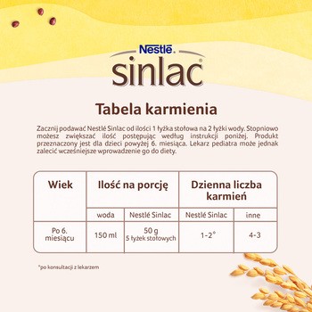 Nestle Sinlac, bezgluteowy prodrodukt zbożowy bez dodatku cukru, po 6. miesiącu, banan, 300 g