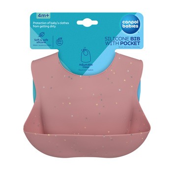 Canpol Babies, śliniak silikonowy z kieszonką Dots, różowy, 1 szt.