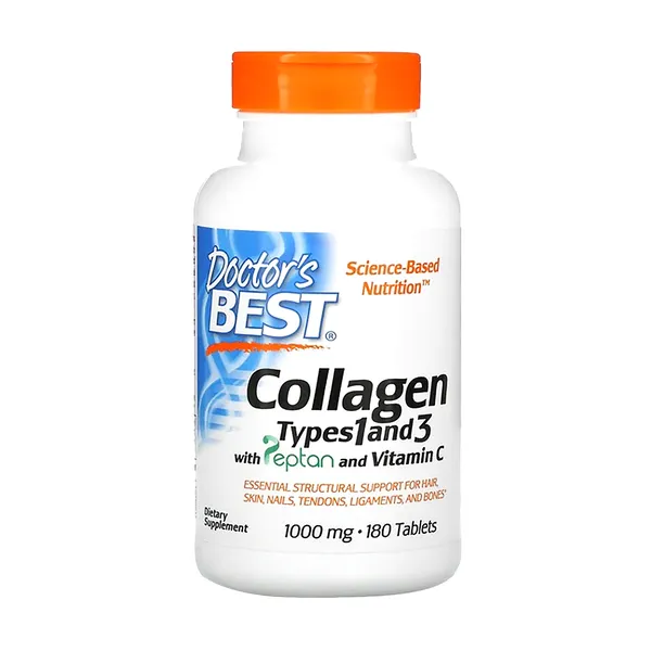 Коллаген Doctor's Best Collagen Types 1 and 3, Peptan, с витамином C, 1000 мг, таблетки, 180 шт
