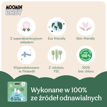 Muumi Baby Pants, pieluchomajtki, 6 (12-20 kg), 36 szt.