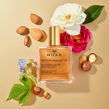 Nuxe Huile Prodigieuse OR, suchy olejek ze złotymi drobinkami do twarzy, ciała i włosów, 100 ml