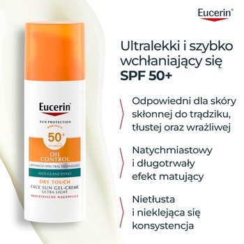 Eucerin Oil Control Dry Touch, żel-krem ochronny SPF 50+, 50 ml