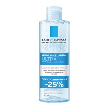 La Roche-Posay Eau Micellaire, woda micelarna Ultra, skóra reaktywna, 400 ml -25%