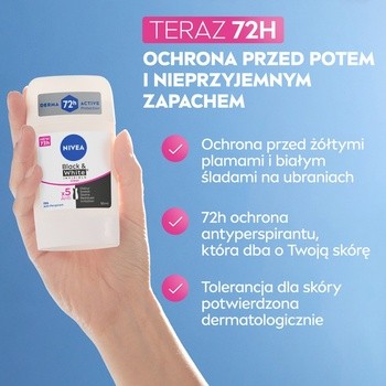 Nivea Invisible Black & White, antyperspirant w sztyfcie Clear, 50 ml