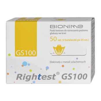Test paskowy Rightest, do glukometru GS 100, 50 szt (2x25 szt).