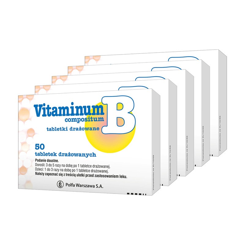 Zestaw 5x Vitaminum B Compositum, Tabletki Drażowane, 50 Szt.