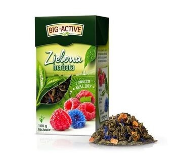 Big-Active, Zielona herbata z maliną, liściasta, 100 g