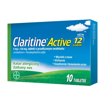 Claritine Active, 5 mg + 120 mg, tabletki o przedłużonym uwalnianiu, 10 szt.