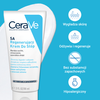 CeraVe SA, regenerujący krem do stóp z ceramidami do skóry bardzo suchej, 88 ml