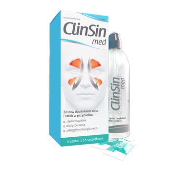 ClinSin med, zestaw do płukania nosa i zatok,16 saszetek + irygator