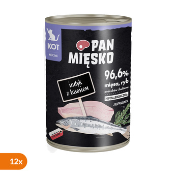 Zestaw 12 x Pan Mięsko, karma mokra dla kociąt, indyk z łososiem, 400 g