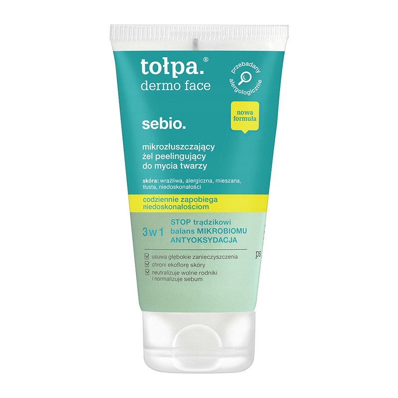 Tołpa dermo face sebio., żel peelingujący do mycia twarzy, 150 ml