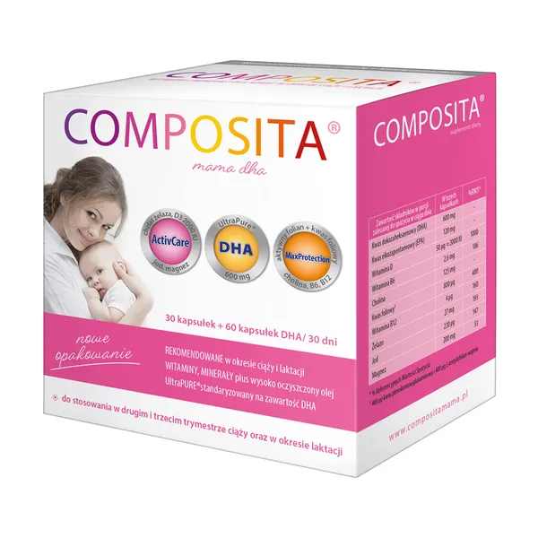 Витамины для беременных Composita Mama DHA, DHA 600 мг, фолиевая кислота и железо, 30 + 60 капсул