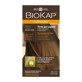 Biokap Nutricolor, farba do włosów, 7.0 średni blond, 140 ml
