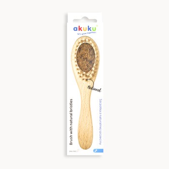 Akuku, szczotka drewniana Natural ze sztywnym włosiem, 1 szt.