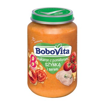 BoboVita, obiadek makaron z pomidorami, szynką i serem, 8 m+, 190 g