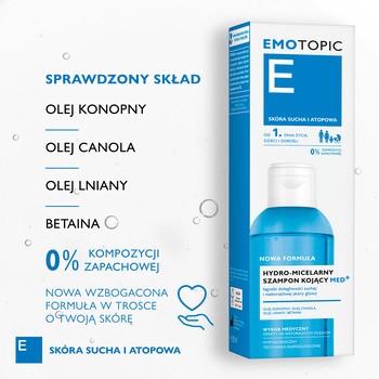 Emotopic E Med+, kojący szampon hydro-micelarny, 250 ml