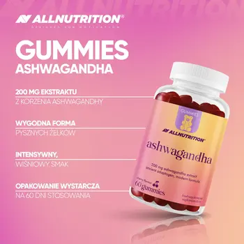 Allnutrition Ashwagandha, żelki, smak wiśniowy, 60 szt.
