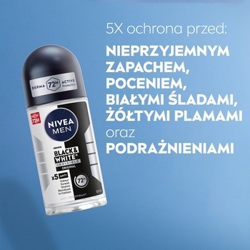 Nivea Men Invisible Original Black & White, antyperspirant dla mężczyzn, roll-on, 50 ml