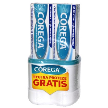 Zestaw Promocyjny Corega, krem super mocny, 40 g x 2 opakowania + etui na protezę GRATIS