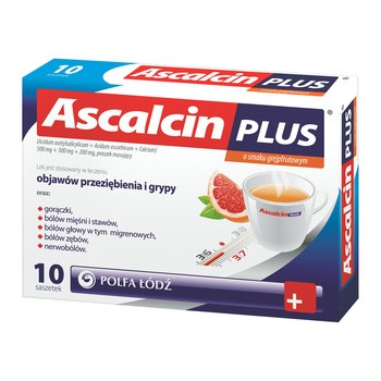 Ascalcin Plus o smaku grejpfrutowym, proszek musujący, 10 saszetek