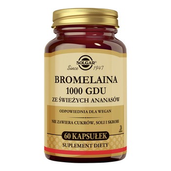 Solgar Bromelaina 1000 GDU ze świeżych ananasów, kapsułki, 60 szt.