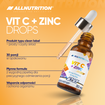 Allnutrition Vit C + Zinc Drops, płyn, 30 ml