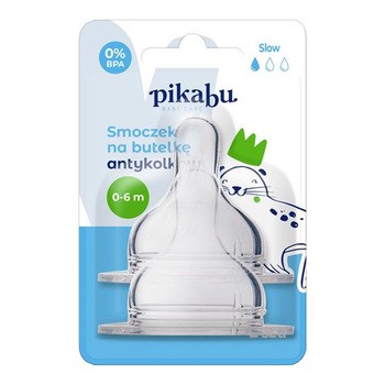 Pikabu Baby Care, smoczek na butelkę antykolkowy, 0-6 m, 2 szt.