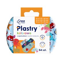 DOZ Med, Plastry kolorowe z opatrunkiem, 54 szt.