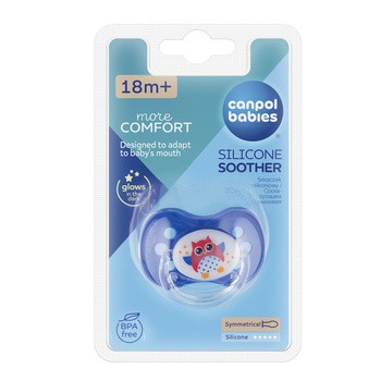 Canpol Babies, smoczek uspokajający silikonowy symetryczny, Sówki, 18 m+, 1 szt.