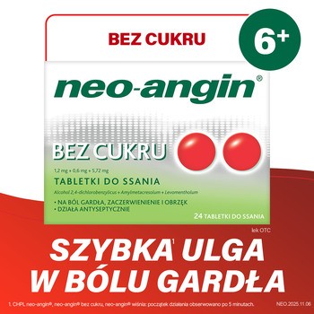 Neo-Angin bez cukru, tabletki do ssania, 24 szt.
