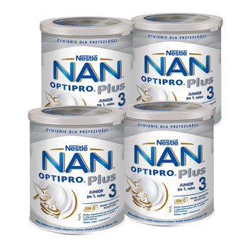 Zestaw 4x Nestle Nan Optipro Plus 3 HM-O, mleko modyfikowane Junior dla dzieci po 1 roku, 800 g