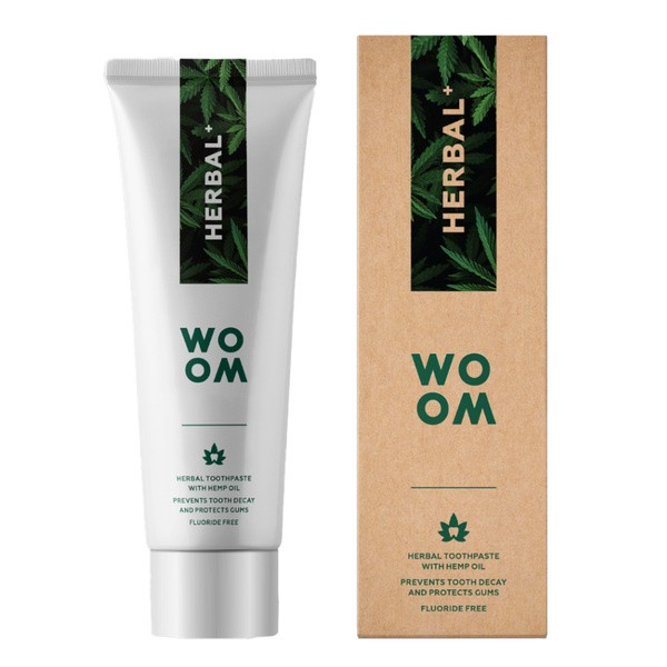 Herbal+ WOOM Herbal+, Naturalna organiczna pasta do zębów z ekstraktem z konopi dla ochrony dziąseł, 75 ml
