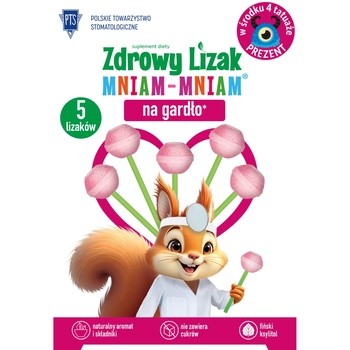 Zdrowy Lizak Mniam-Mniam na gardło, smak malina, 5 szt.