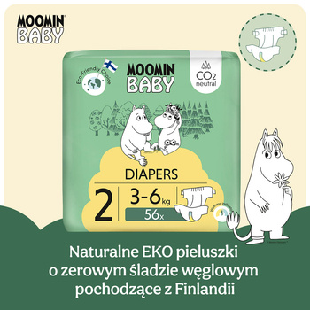 Moomin Baby Newborn, pieluchy dla noworodków, 2, 3-6kg, 56 szt.