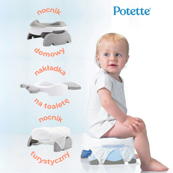 Potette 2w1, Wielofunkcyjny nocnik z wkładem silikonowym i biodegradowalnymi wkładami, różowo-biały