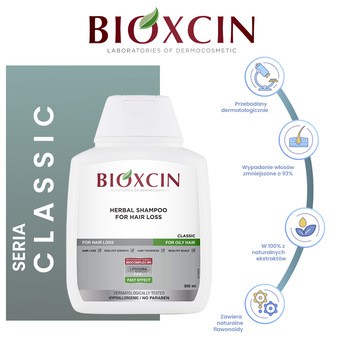 Bioxcin Classic Ziołowy, szampon do włosów przetłuszczających się, osłabionych, z tendencją do wypadania, 300 ml