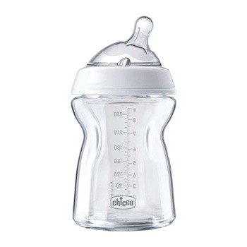 Chicco, szklana butelka NaturalFeeling, wolny przepływ, 0 m+, 250 ml