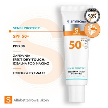 Pharmaceris S Sensi Protect, codzienna emulsja ochronna z kwasem hialuronowym do twarzy i okolic oczu SPF 50+, 50 ml