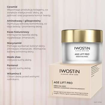 Iwostin Age Lift Pro, krem z ceramidami, aminokwasami i kwasem hialuronowym, na noc, 50 ml